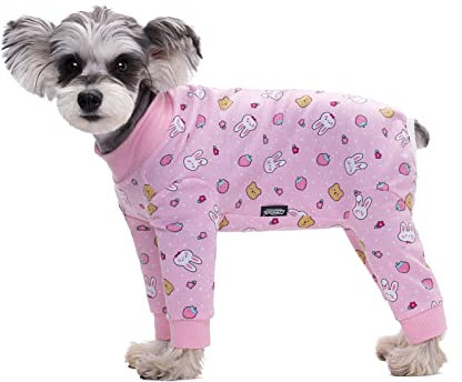 BT Bear Elastischer Einteiler für kleine Hunde, schützt Gelenke, Anti-Haare, Anti-Lecken, Wundschutz, Welpen-Pyjama PJS Hundeanzug für kleine, mittelgroße Hunde (L, rosa Kaninchen)