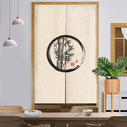 Surwin Cortina de Puerta Japonesa Noren, Cortina de Puerta Interior Estilo Japonés Tela Tapiz Cortina de Partición para Hogar Habitación Cocina Tienda Restaurante (bambú Gris,85x180cm)