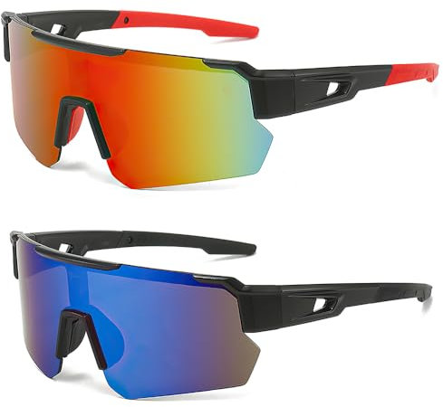 YANGUN Schnelle Brille Rave, 2 Stück Polarisiert Fahrradbrille, Fahrrad Sonnenbrille, Sportbrille-Sonnenbrille für Outdooraktivitäten Autofahren Fischen Laufen Wandern, Blau, Lila, UV400 Schutzbrille