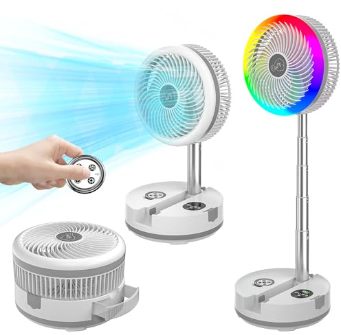 neofeel 10.43'' Portable Pedestal Standing Fan, 40000mAh 106hrs Rechargeable Oscillating Fan with Remote/1-8H Timer, RGB Lighting, Floor Fan for Bedroom Party Camping (White, 40000mAh)