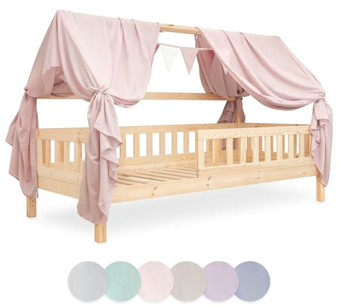 Ehrenkind® Kinderzimmer-Deko-Set: Betthimmel & Wimpelkette für magische Momente | Oeko-TEX Zertifiziert | Kinderzimmer Deko | Betthimmel Kinderzimmer, 90x200 Rosé