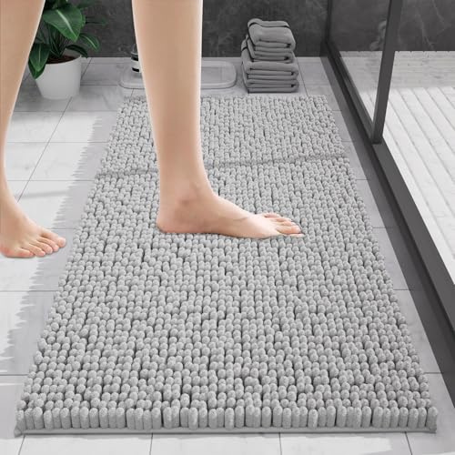 wyewye Tappeto da bagno in ciniglia, antiscivolo lavabile, morbido tappetino da bagno assorbente per bagno e WC - 40 x 60 cm, grigio chiaro