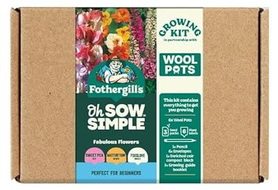 Fothergill's Oh Sow Simple Flowers Growing Kit, Sweet Pea Incense Mixed Seeds, Foxglove Foxy Mixed Seeds, Seed Compost 10ltr, 6 Biodegradable Wool Pots - Gardening Gift, Brown