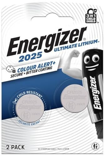 Energizer Ultimate Lithium - Batteria Litio CR2025 (pacco da 2) 3V Batterie a Bottone - La Prima Pila 3 in 1 Child Shield Al Mondo - La Technologia Alert
