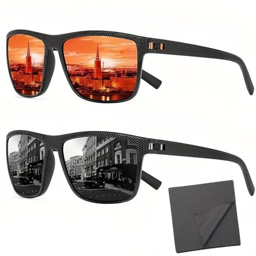 Kiuiom Gafas de sol Polarizadas para Hombres y Mujeres,Gafas de sol de Moda,Sunglasses para Golf/Conducción/Pesca/Deportes al Aire Libre,Marcos Clásicos,100% Protección UV,2 pares