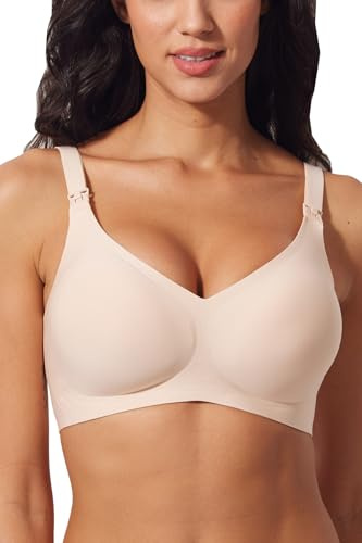 ZUMIY Reggiseno per Gravidanza Senza Cuciture, Reggiseno per Allattamento al Seno, Ultra Morbido Senza Ferretto (L,Nude)