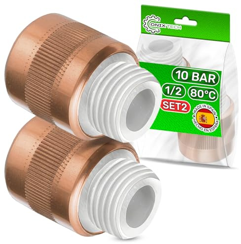 2 Piezas Manguito Electrolitico Termo 1/2” Núcleo de Nylon Presión 10 Bar Resistente a Temperaturas de Hasta 80°C - MADE IN SPAIN - Garantía de 5 Años - ONIX TECH