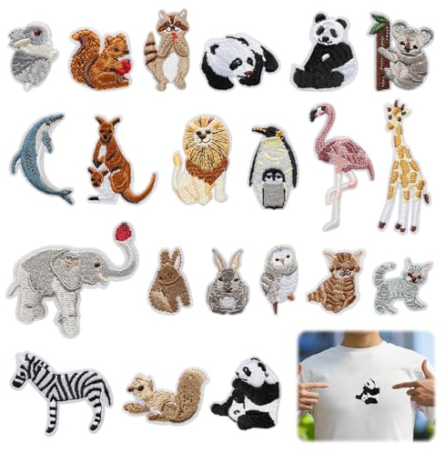 Lot de 21 écussons thermocollants animaux pour enfants, patches brodés à repasser ou à coudre pour réparer les vêtements, sacs scolaires et projets DIY