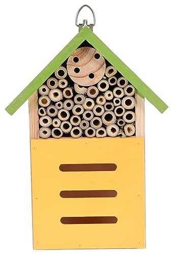 BESTonZON Maison en Bois pour Insectes Et Abeilles, Ornement De Jardin Écologique, Cabane Verte Compacte Toit Protecteur, Habitat Naturel pour Nidification, Refuge Extérieur Solide