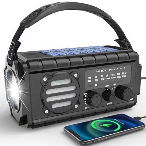 Nigecue Radio Solar portátil de 20000 mAh, Radio de manivela Dynamo Radio de Emergencia con Am/FM, batería Recargable incorporada, Linterna LED, lámpara de Lectura LED, Alarma SOS para emergencias