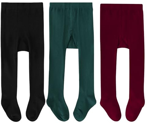 Zzxlw Collant per neonate e bambini, 3 paia, nero, verde, bianco, rosa, neonati, morbidi, elastici, collant per feste, da 6 mesi a 3 anni, Multicolore 2, 1-2 Jahre