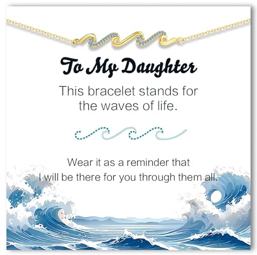 C-leen Daughter Gifts from Mom, 14K Gold Plated Wave Bracelets Unique Birthday Gifts for Daughter