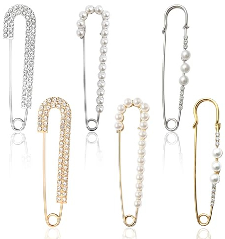 JYNXOR 6 Pcs Spille Gioiello Per Vestiti Spilla Donna Maglione Spillone Per Scialle Clip Spilla Gioiello Da Balia In Cristallo Perle Finto Spille Vintage Zaino Pins Camicie Eleganti Abiti Spille