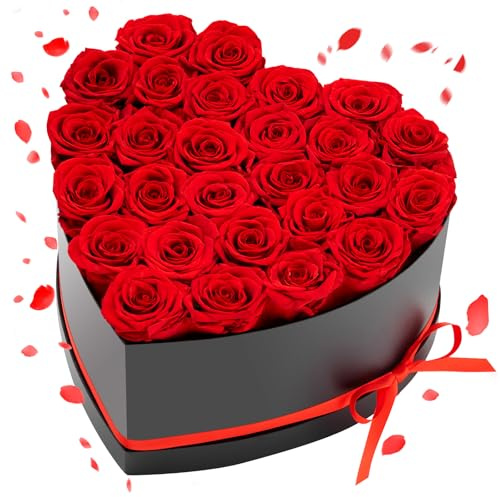 VEVOR Fiore Stabilizzato Vero 27 Rose Stabilizzate in Scatola a Forma di Cuore, Bouquet di Fiori Eterni, Rosa Eterna Vera, Ampia Gamma di Utilizzi Anniversario, San Valentino, Natale