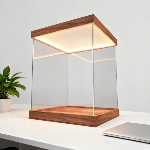 Klart Displayfodral i Akryl Klar Akrylmonter 15 20 25 30 40 50 60 70 cm, Stor LED-ljusmonter i Plast, Dammskydd Alternativt Glasmonter(Wood,60x60x70cm(24x24x28in))