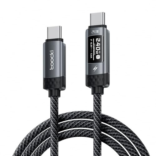 toocki 240W USB C kabel 2m PD3.1 snabbladdningskabel med digital display | Nylon USB typ C laddkabel, E-märkpenna chip för iPhone 17 Pro Max, iPhone 16, Samsung S24, MacBook Pro/Air(svart)