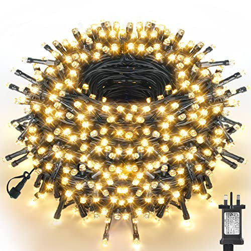 WUJUN 105ft 300 LED Christmas Tree Lights, Christmas String Lights End-to-End Plug 8 Modes Memory Function Outdoor Indoor Fairy Lights, Garden, Party, Wedding, Holiday, Warm White