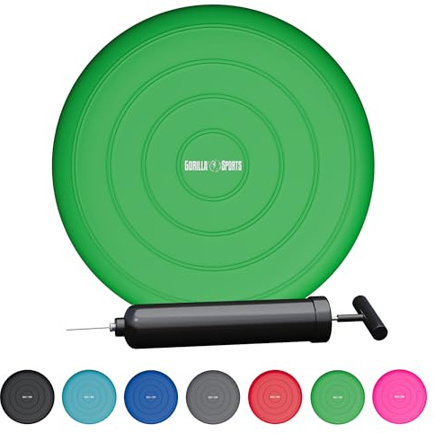 GORILLA SPORTS® Ballsitzkissen - inkl. Pumpe, 33cm Durchmesser, bis 220 kg, ohne Noppen, Anti-Burst, für Fitness, Reha & Rückentraining - Balancekissen, Luftkissen, Balance-kissen, Balance Pad