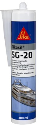 SIKA - Sigillante in silicone per l'incollaggio e la sigillatura dei vetri - Oblò - Sikasil SG-20 Nero (Riservato ai professionisti) - Classificazione antincendio B1 - Resistente ai raggi UV e alla