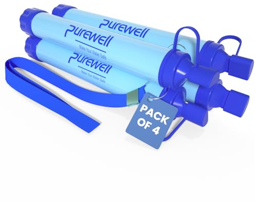 Purewell Outdoor Water Filter – 0.01 μm ultra-fine filter removes 99.99% of bacteria & heavy metals | 1500L filter capacity | Portable drinking water filter with neck strap for survival & outdoor
