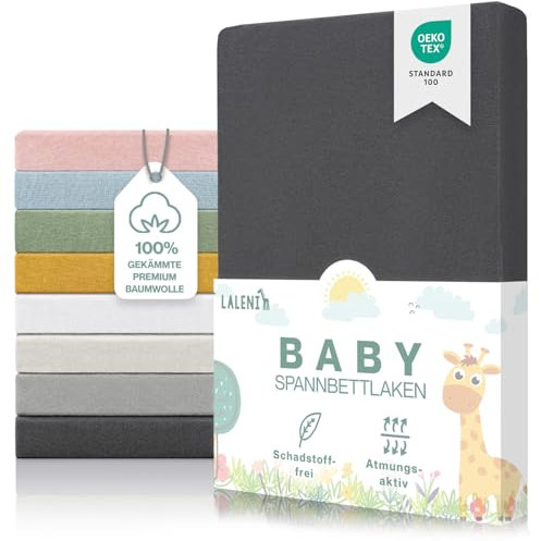 Laleni Premium Spannbettlaken 70x140x15 cm Babybett 2er Set | Oeko-TEX zertifiziertes Bettlaken 70x140 Kinderbett | Kinderbettwäsche 70x140 100% Baumwolle | Spannbettlaken 70x140 cm Baby in Anthrazit
