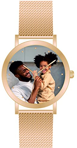 Minnesklocka med foto fotoklocka personlig klocka damklocka Ø 36 mm rött guld Made in Germany, Roséguld, Armband
