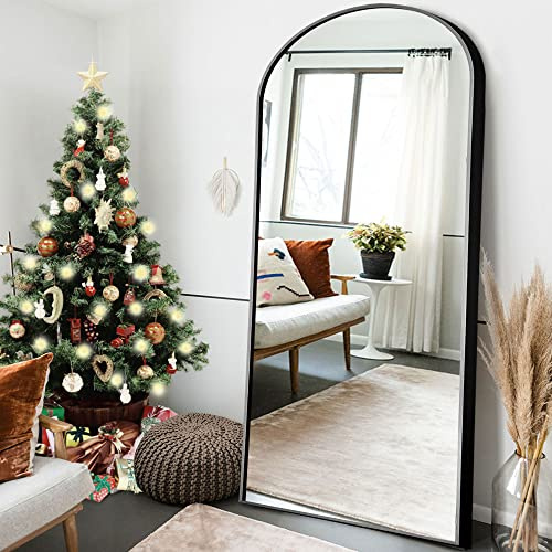 NeuType Specchio ad arco a figura intera, da appendere o appoggiato alla parete, grande specchio per camera da letto, specchio da pavimento, cornice sottile in lega di alluminio, nero, 180,3 x 81,3 cm