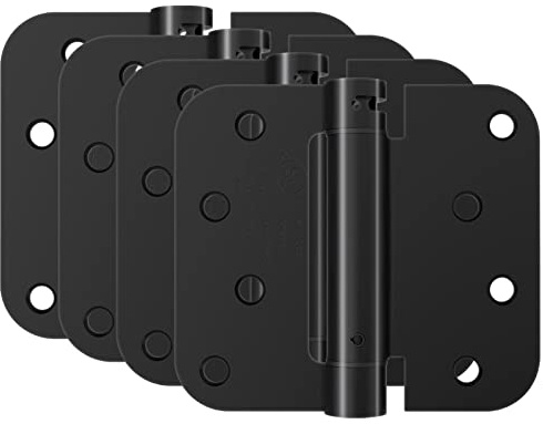 HOSOM Self Closing Door Hinges 4 Inch Spring Loaded Hinges Soft Close Door Hinges Matte Black with 5/8'' Radius Corners Adjustable Tension, UL Listed, 4 Pack