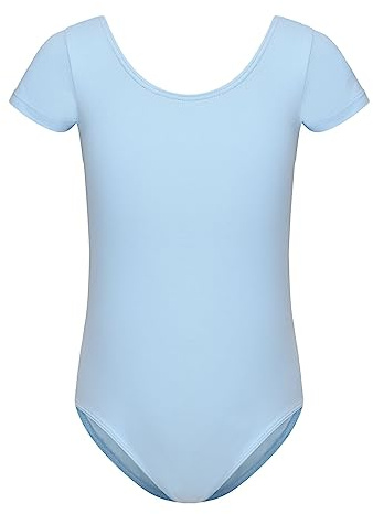 Girls Short Sleeve Team Basic Leotard for Ballet Dance, Blue, 4-5Years