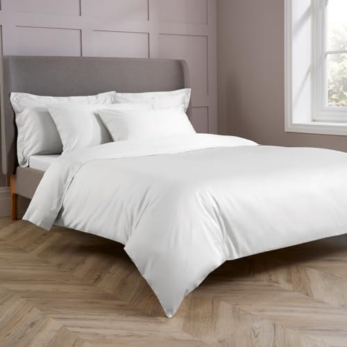 Christy 400TC Double Duvet Cover Set | White | 100% Cotton | Silky Smooth and Soft Bed Linen | Luxury 400 Thread Count Double Quilt Cover Set