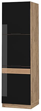 Vicco Herdumbauschrank Fame-Line, Schwarz-Eiche Hochglanz/Goldkraft Eiche, 60 cm
