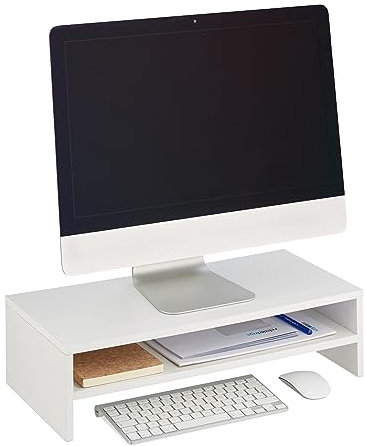 Relaxdays Monitorständer, Zusatzablage, HxBxT: 14,5 x 54 x 25,5 cm, Bildschirmerhöhung für Schreibtisch, modern, weiß