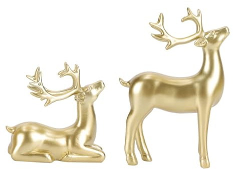 DOITOOL 2 Figuras De Renos Navideños para Decoración del Hogar Decoraciones Doradas De Renos para Interiores para Sala De Estar Dormitorio Oficina Y Estante Regalo para Su Esposa
