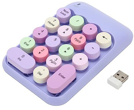 Diyeeni Teclado Numérico Inalámbrico, Diseño Retro, 2.4GHz con Receptor USB, 18 Teclas, Portátil y Cómodo, Compatible con y Mac (Tema Morado)