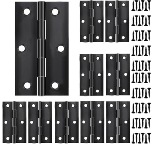 10 PCS Door Hinges 3 Inch (75mm) Matt Black Door Hinges for Small Wood Doors Hinges with 60 Pcs Screws for Light Wooden Gate Windows Closet Drawer Boxes