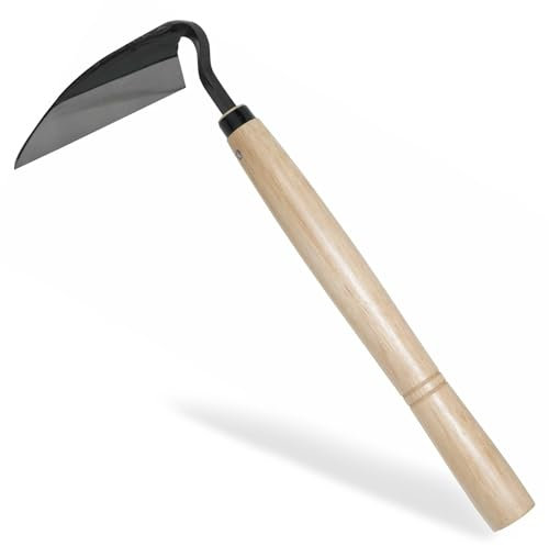 XdealCozyxc Japanese Style Razor Hoe Gardening Tool, Hand Hoe Garden Tools for Weeding with Hard Solid Wood Handle