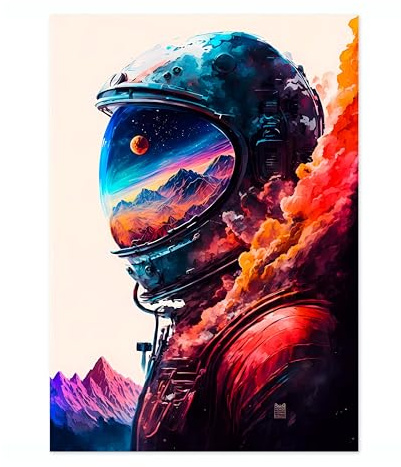 Póster espacial de astronauta solitario, colorido arte abstracto de pared de astronomía para decoración del hogar, impresión de planetas astronautas, archivo mate, A2 (solo impresión), 59,4 x 42 cm