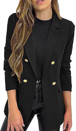 Mashaouyo Blaser Veste pour femme - Blazer court - Boucle - Veste western longue - Élégant - Oversize - Blazer court - Veste d'affaires - Veste de mi-saison - Veste d'extérieur, Noir , L