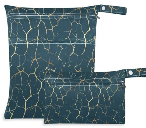 aidingzhi Wasserdichte, wasserdichte Tasche für Badeanzug, mit Griffen für Baby-Windeln, Reisen, japanischer blauer Marmor, goldfarben, 2 Stück