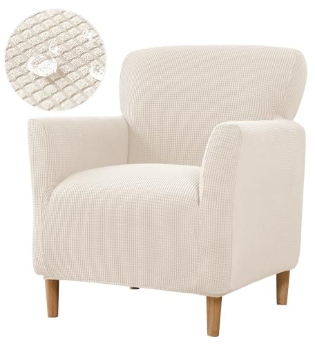 CRFATOP Stretch Mid Century Modern Armchair Slipcover 1-Piece Solid Accent Chair Covers with Arms Soft Waterproof Chair Slipcovers for Living Room Furniture Protector Office Reception Reading,Beige