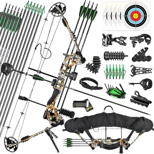 ZSHJGJR Compoundbow Set 25-60 lbs Adjustable Archery Bow and arrow Set Compound bow kit Compound bows for adults Compound bow accessories RH LH (Camo, Right Handed)
