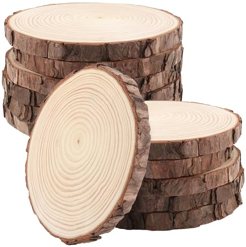 CHUIFAI 12 Discos de Madera Natural 16-18 cm con Corteza - Rodajas de Árbol para Manualidades, Decoración, Pintura, Bricolaje, Posavasos y Proyectos DIY