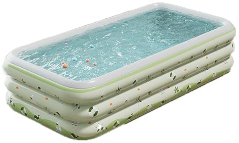 Blissbuilt uppblåsbar pool familjepool för barn och vuxna 206 x 130 x 50 cm, 3 ringar stor stabil plaskdamm rektangulär, bärbar inomhus, utomhus, trädgård, pool
