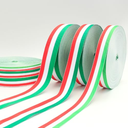Aatpuss 50 Mètres Cinta De Rayas Rojas Blancas y Verdes, Cinta Decorativa De Regalo Tricolor, Cintas Patriótica Italiana, Para Manualidades Decoración Bricolaje Envoltura(Ancho 15mm)