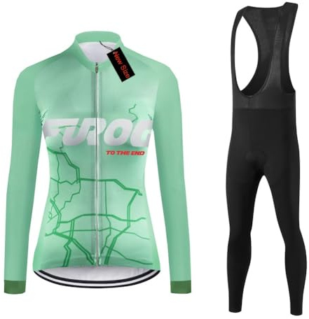 UGLY FROG Mujer Conjunto Bici MTB Manga Larga Maillot Ciclista,Traje Bicicleta Chaquetas Ciclo y Pantalones Largo Tirantes con 9D Gel Acolchado,Completa de Jerseys Transpirable Secado Rápido