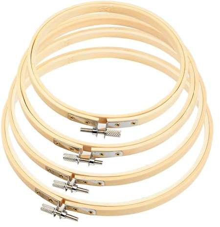 4Pcs 4 Sizes Round Bamboo Embroidery Hoop Circle, Adjustable Cross Stitch Hoop Ring, 13/15/18/20cm Sewing Circle Frame Rings for DIY Art Craft, Embroidery