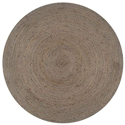 Kaloriko Matta, handgjord, jute, rund, grå, 150 cm, vardagsrum, matsal, sovrum, hall, halkfri, lättskött, Flokati, kort lugg, matta, mattor