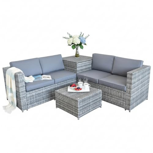 Melko XXL Groupe de sièges Poly-rotin + XXL, boîtier de Cuisson, Banquette, Salon de Jardin, Ensemble de Jardin Gris