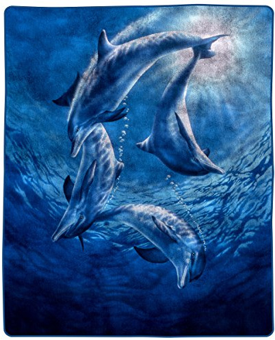 Lavish Home 92x80 Weighted Blanket with Ocean Dolphins Pattern- Plush Thick 8 Pound Faux Mink Soft Fuzzy Blanket for Couch, Sofa and Bed