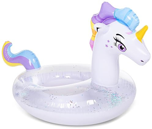 JOYIN Pool Inflatables Unicorn Pool Float Swim Ring with Glitters, Tubes Floating, Fun Beach Floaties, Pool Toys, Party in Summer Decorations for Kids (129x85x82 cm)